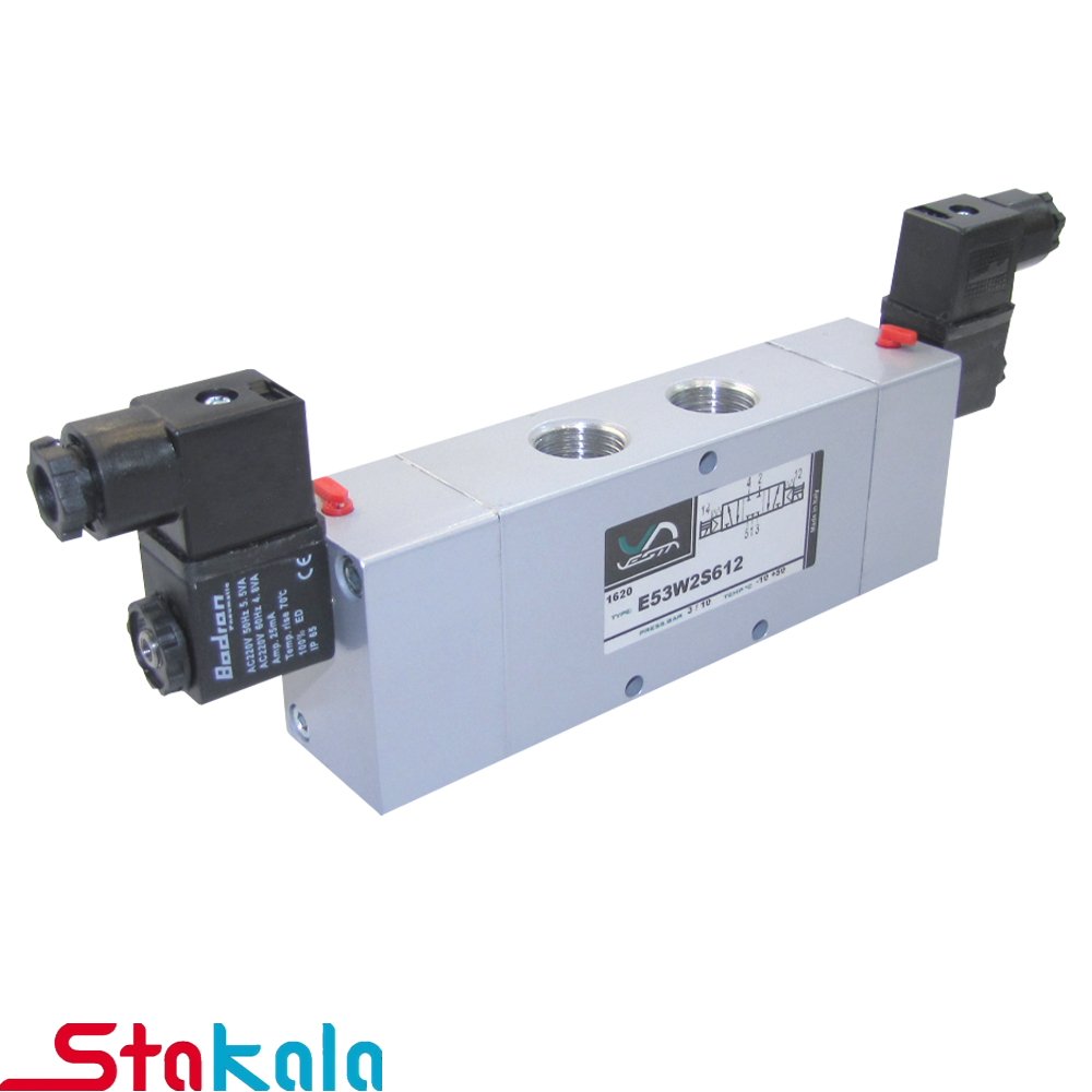 شیر برقی پنوماتیک بادران ( وستا) سایز 1:2 اینچ فرمان 5:3 دو بوبین شیر برقی پنوماتیک بادران ( وستا) سایز 1/2 اینچ فرمان 5/3 دو بوبین