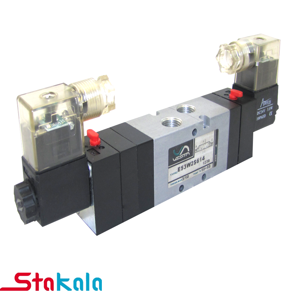 شیر برقی پنوماتیک بادران ( وستا) سایز 1:4 اینچ فرمان 5:3 دو بوبین شیر برقی پنوماتیک بادران ( وستا) سایز 1/4 اینچ فرمان 5/3 دو بوبین