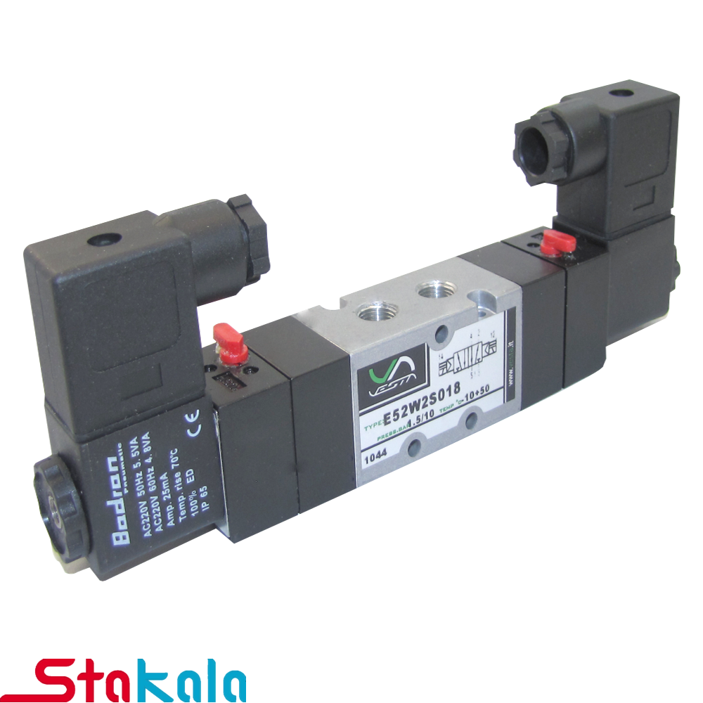 شیر برقی پنوماتیک بادران ( وستا) سایز 1:8 اینچ فرمان 5:2 دو بوبین شیر برقی پنوماتیک بادران ( وستا) سایز 1/8 اینچ فرمان 5/2 دو بوبین